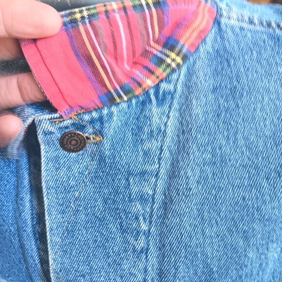 Vintage XXL Men's Denim Vest Lee Red Plaid Flannel Lined 1990's USA - Picture 7 of 8